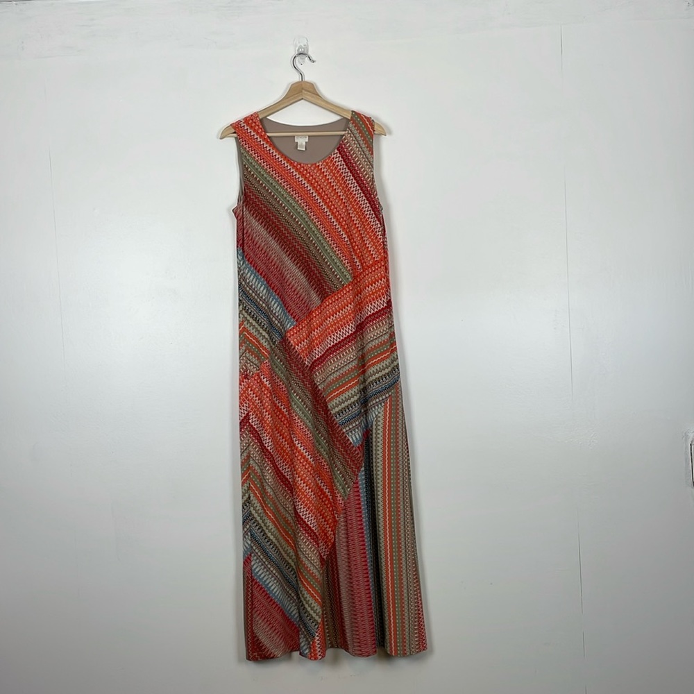 Chico's Sleeveless Womens 2 Maxi Dress Multicolor Lined Slinky Casual Maxi Dress